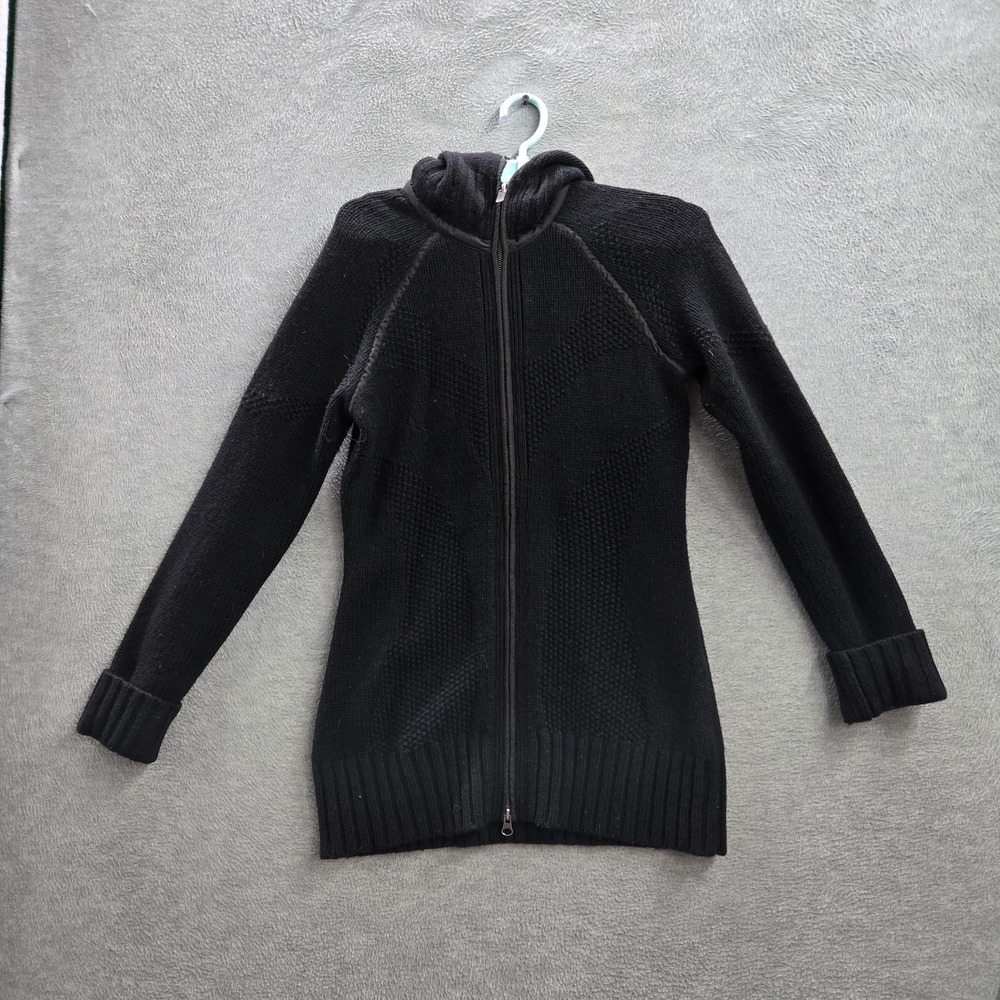 VINTAGE Armani Exchange Women Sweater L Black Full Zip Hooded 90s‎